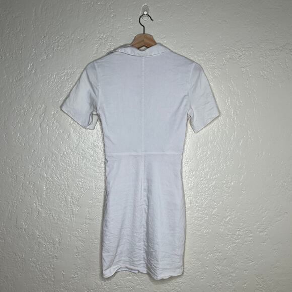 Zara Women's Linen Blend White Ring Cutout Collared Bodycon Mini Dress Sz Small - Picture 4 of 4